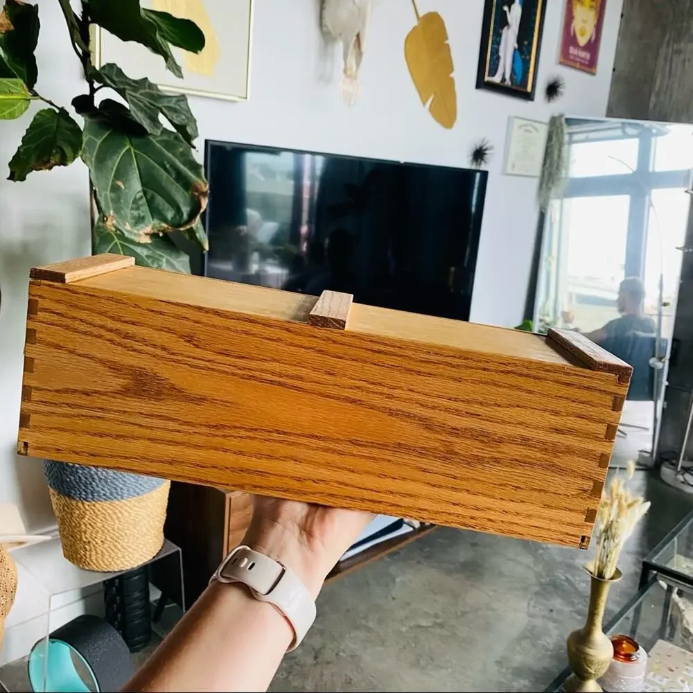 VINTAGE Handmade Light Wooden Rectangle Oblong Storage Decorative Box Lid